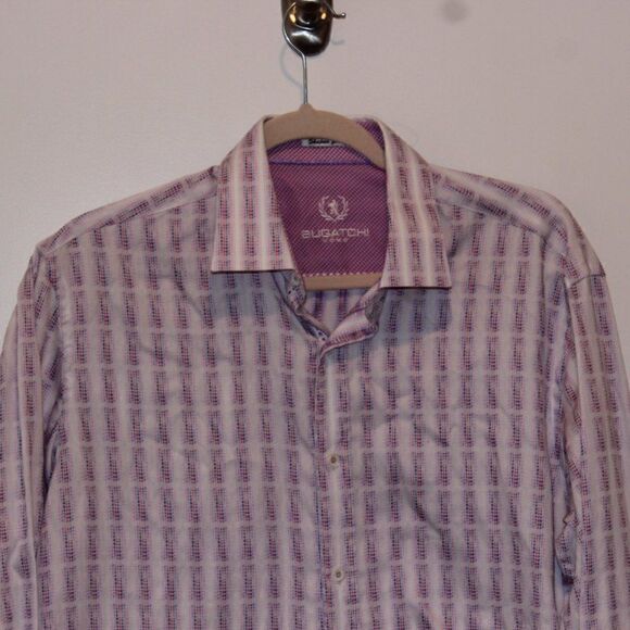 Bugatchi Pink & White Shaped Fit Button Down Collared Dress Shirts Men Size M - Picture 2 of 12